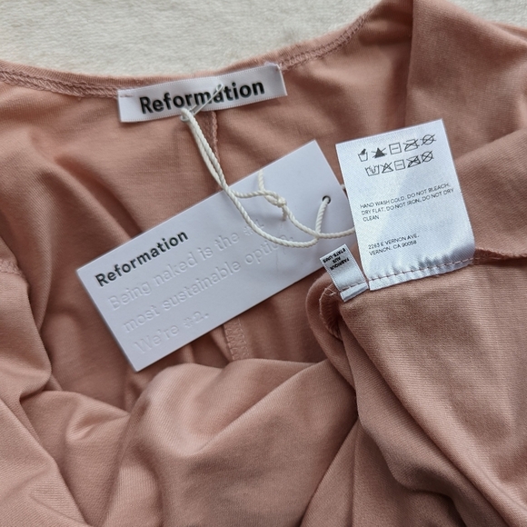 Reformation Avant Mini Dress Long Sleeve Open Back Ribbon Ties Blush Pink M NWT - Picture 13 of 14